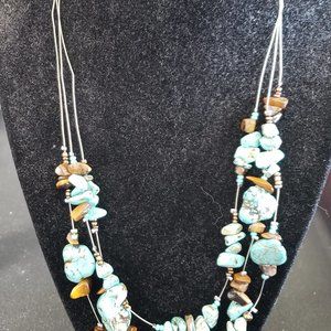 3 strand faux turquoise necklace